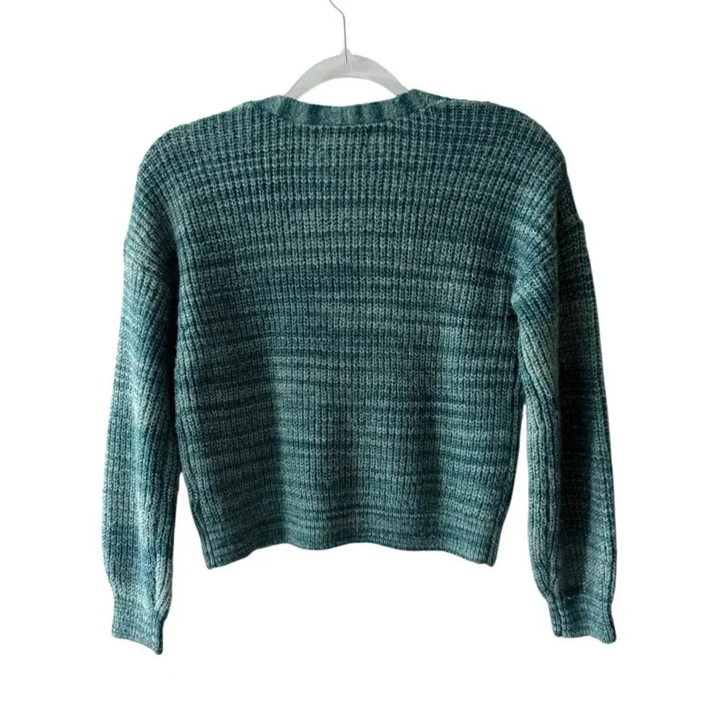 Old Navy Long Sleeve Marled V Neck Button Front Crochet Cardigan Teal L Girls